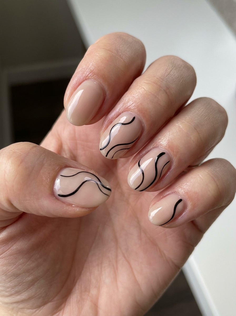 Black & Nude Swirl Nails als Schwarze Nägel Ideen Inspiration 2026